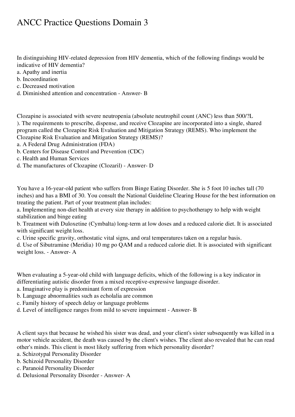 Preview image for ANCC Practice Questions Domain 3